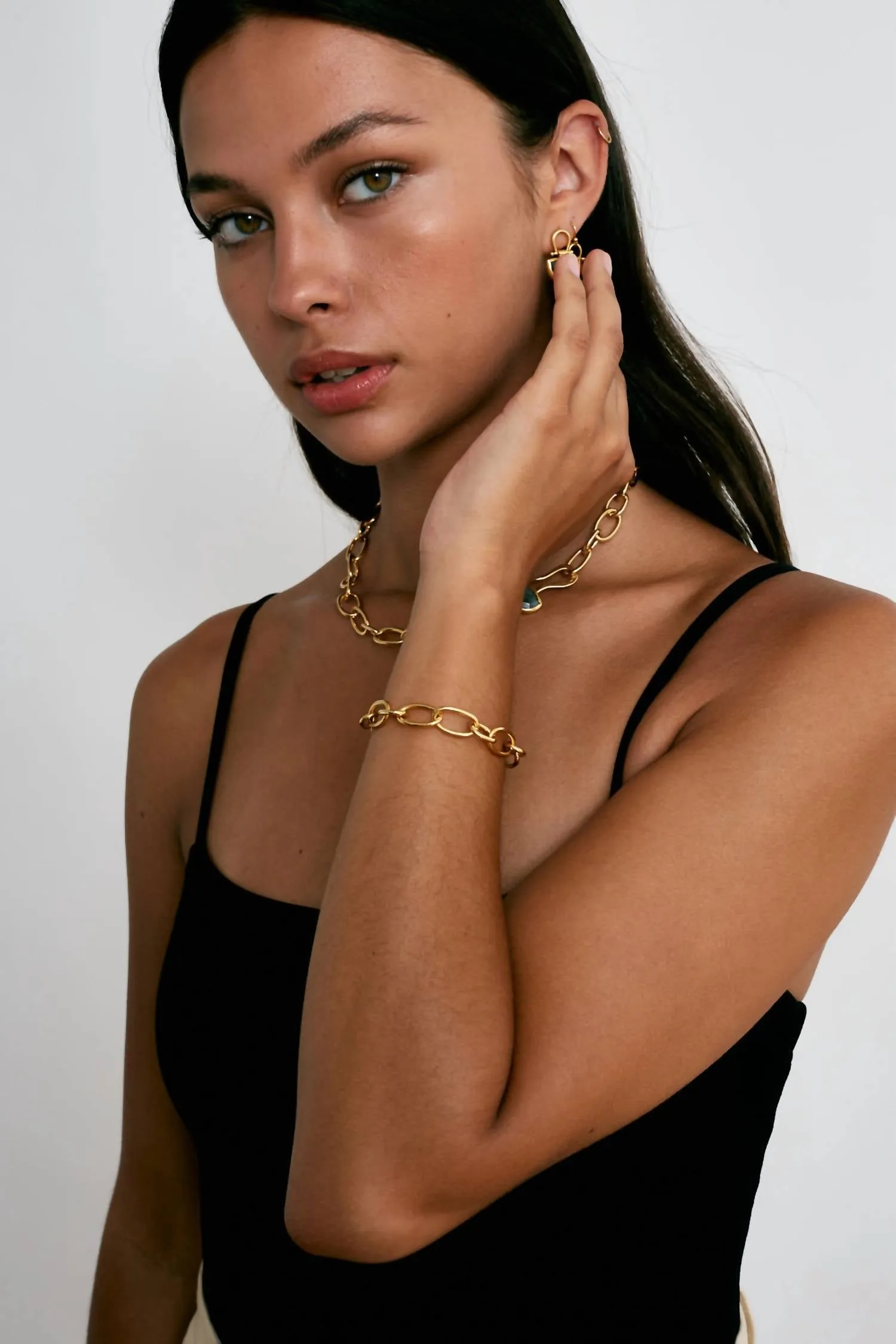 18K Gold Chain Link Bracelet In Labradorite