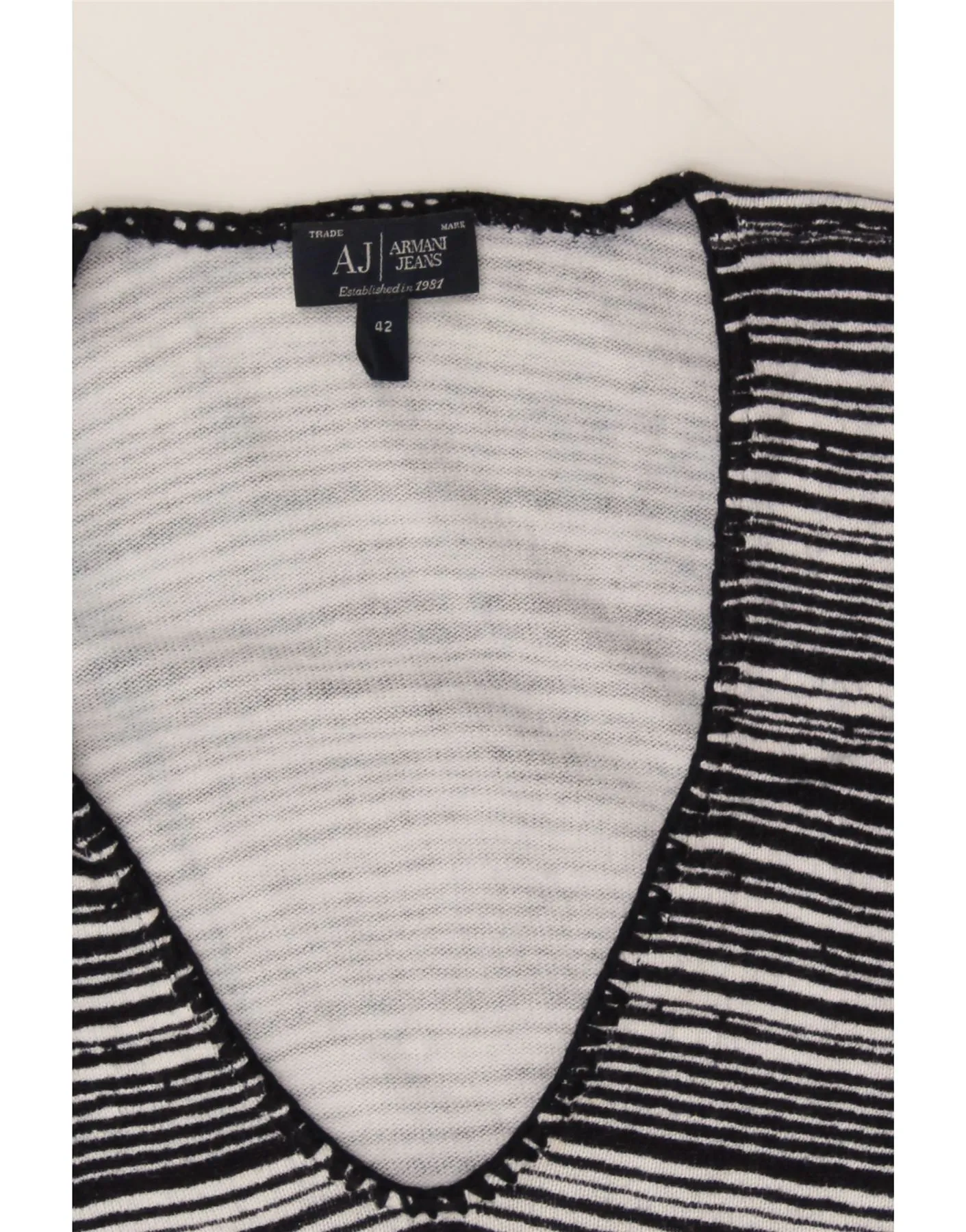 ARMANI JEANS Womens V-Neck Jumper Sweater IT 42 Medium Navy Blue Striped