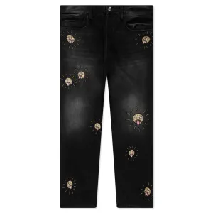 Beaded Sun Wide Jeans - Charcoal Wash