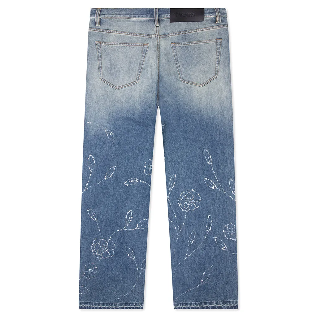 Beaded Wide Jeans - Dark Wash