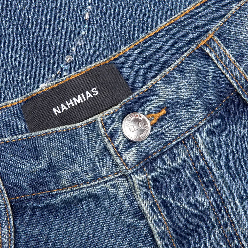 Beaded Wide Jeans - Dark Wash
