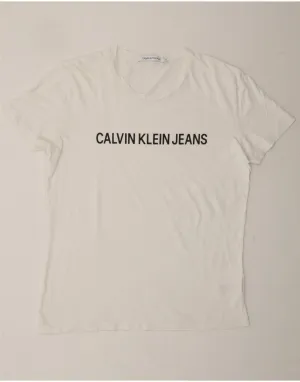 CALVIN KLEIN JEANS Mens Graphic T-Shirt Top 2XL White Cotton