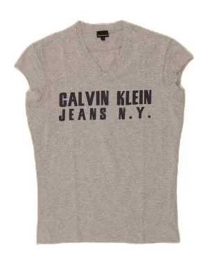 CALVIN KLEIN JEANS Womens Graphic T-Shirt Top UK 10 Small Grey Cotton
