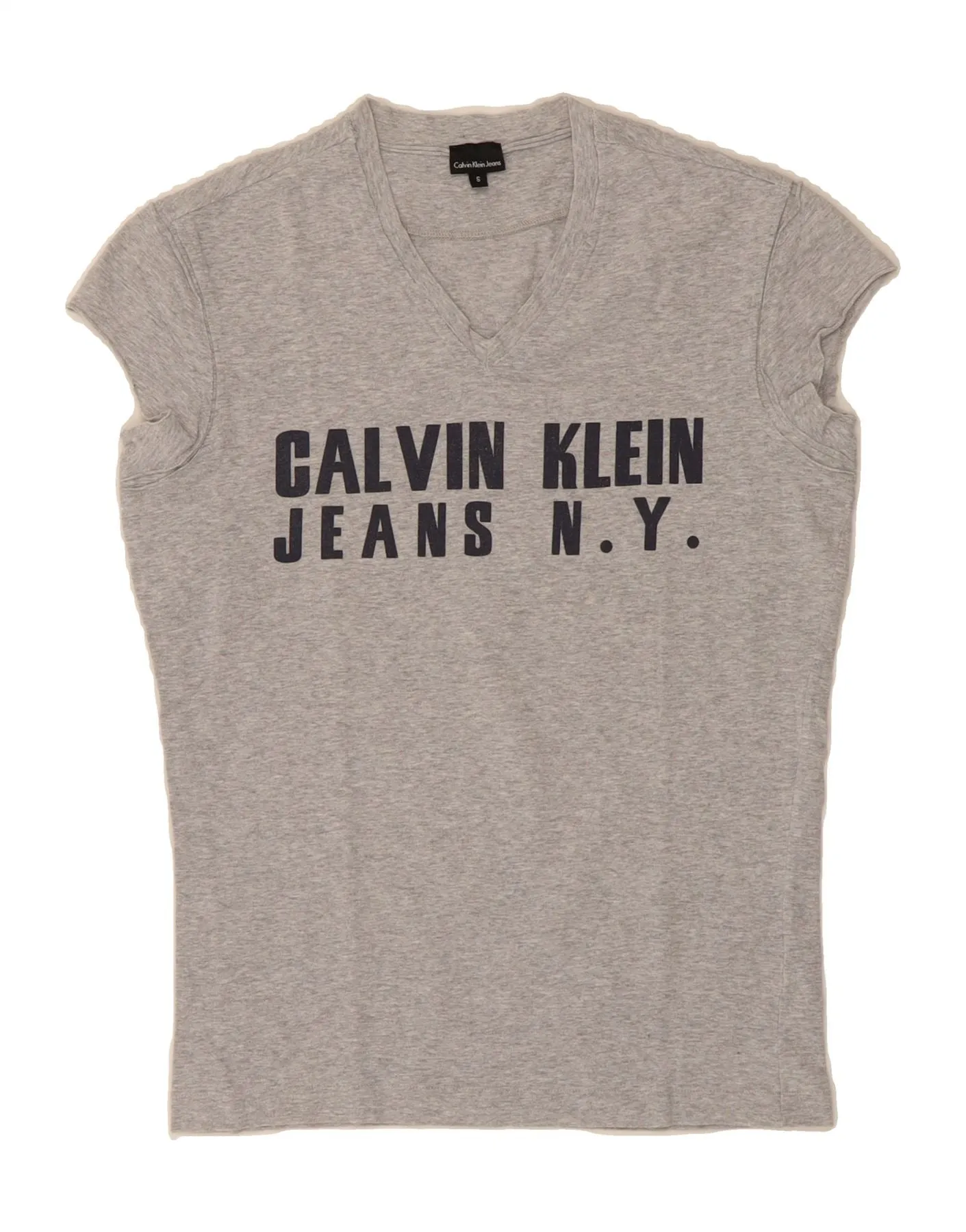 CALVIN KLEIN JEANS Womens Graphic T-Shirt Top UK 10 Small Grey Cotton