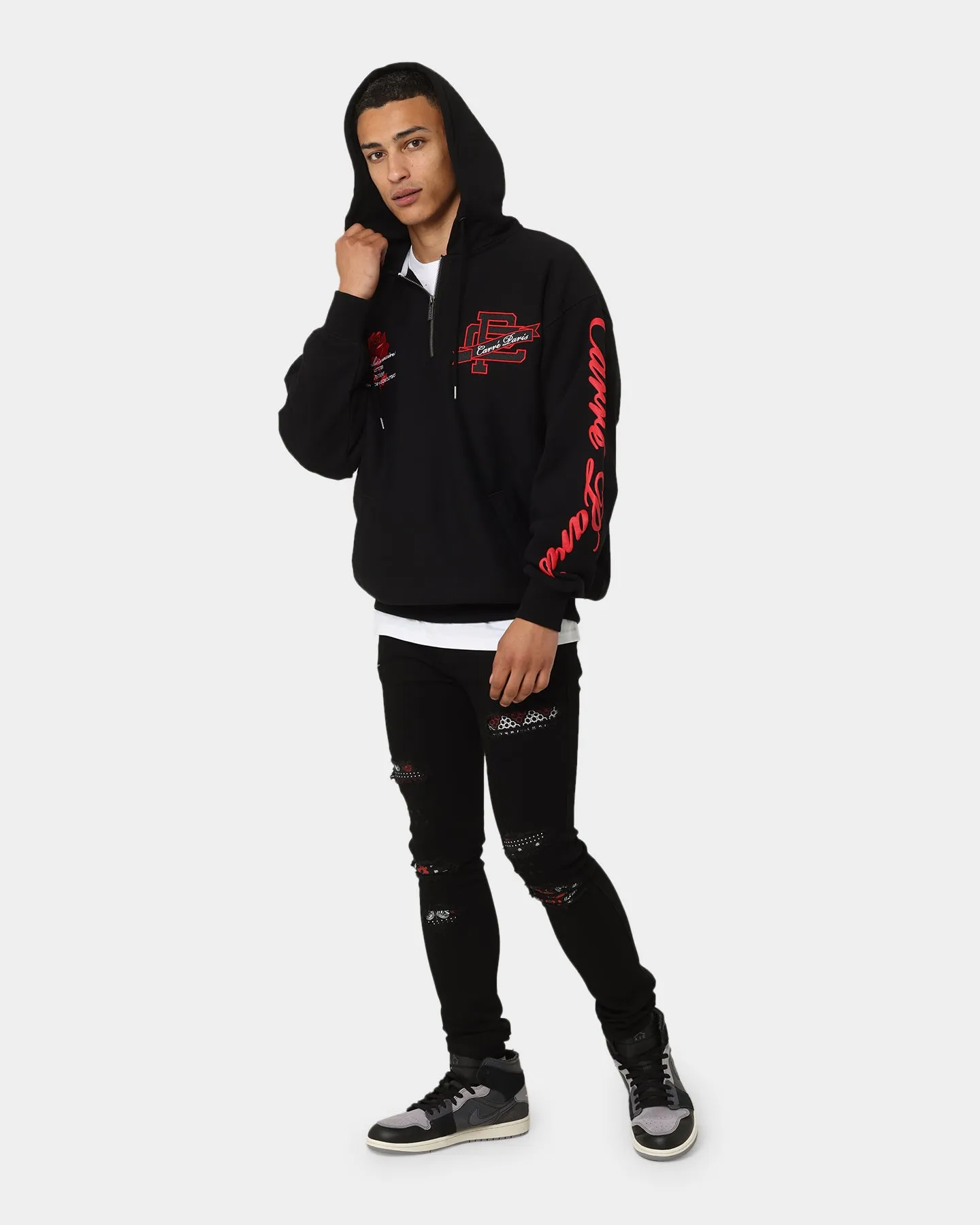 Carré BU Rugueux Distressed Jeans Black/Red