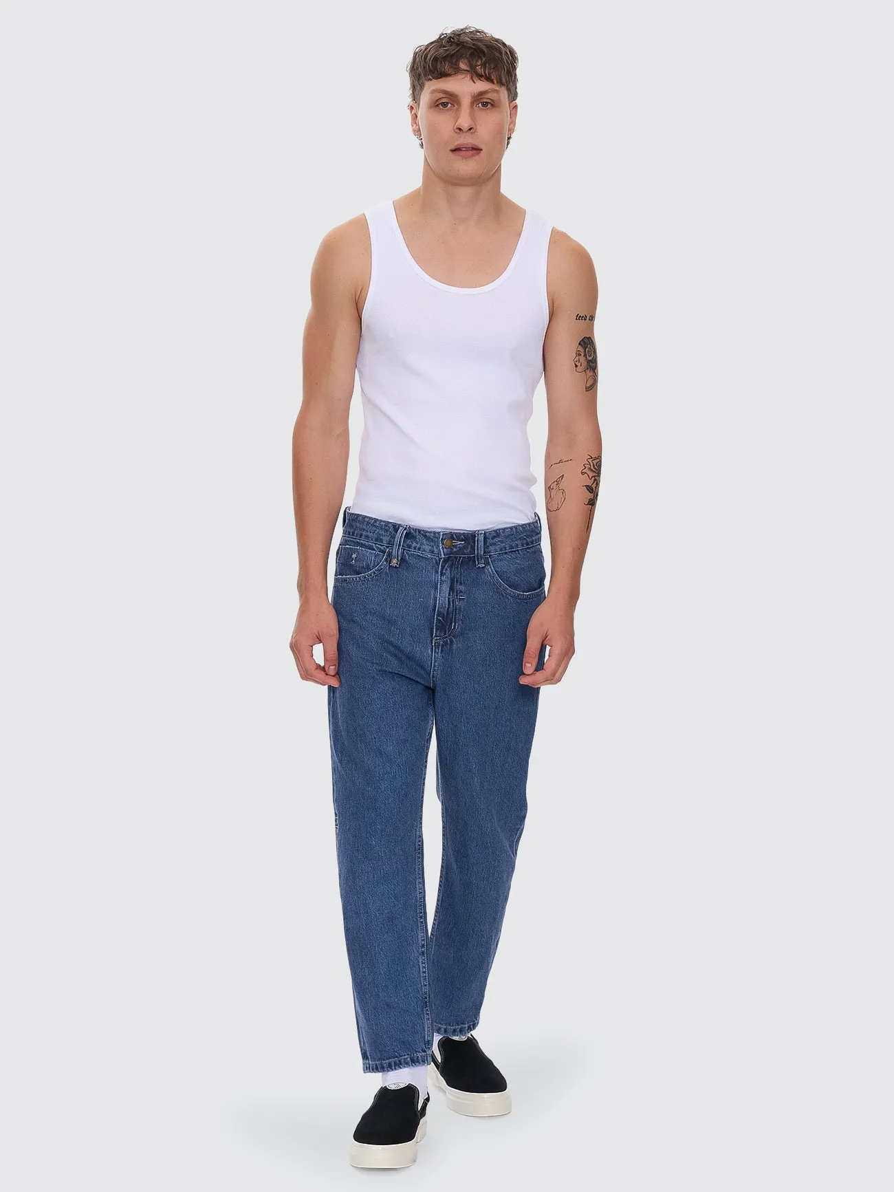Chopped Straight Cropped Denim Jean - Vintage Rinse Blue