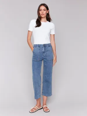 Cropped Utility Pocket Jeans - Medium Blue