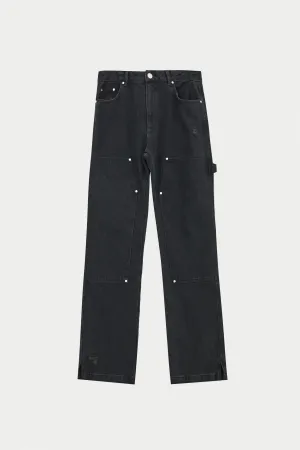 DENIM RIVET DETAIL CARPENTER JEANS - BLACK WASH