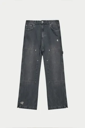 DENIM RIVET DETAIL CARPENTER JEANS - GREY WASH