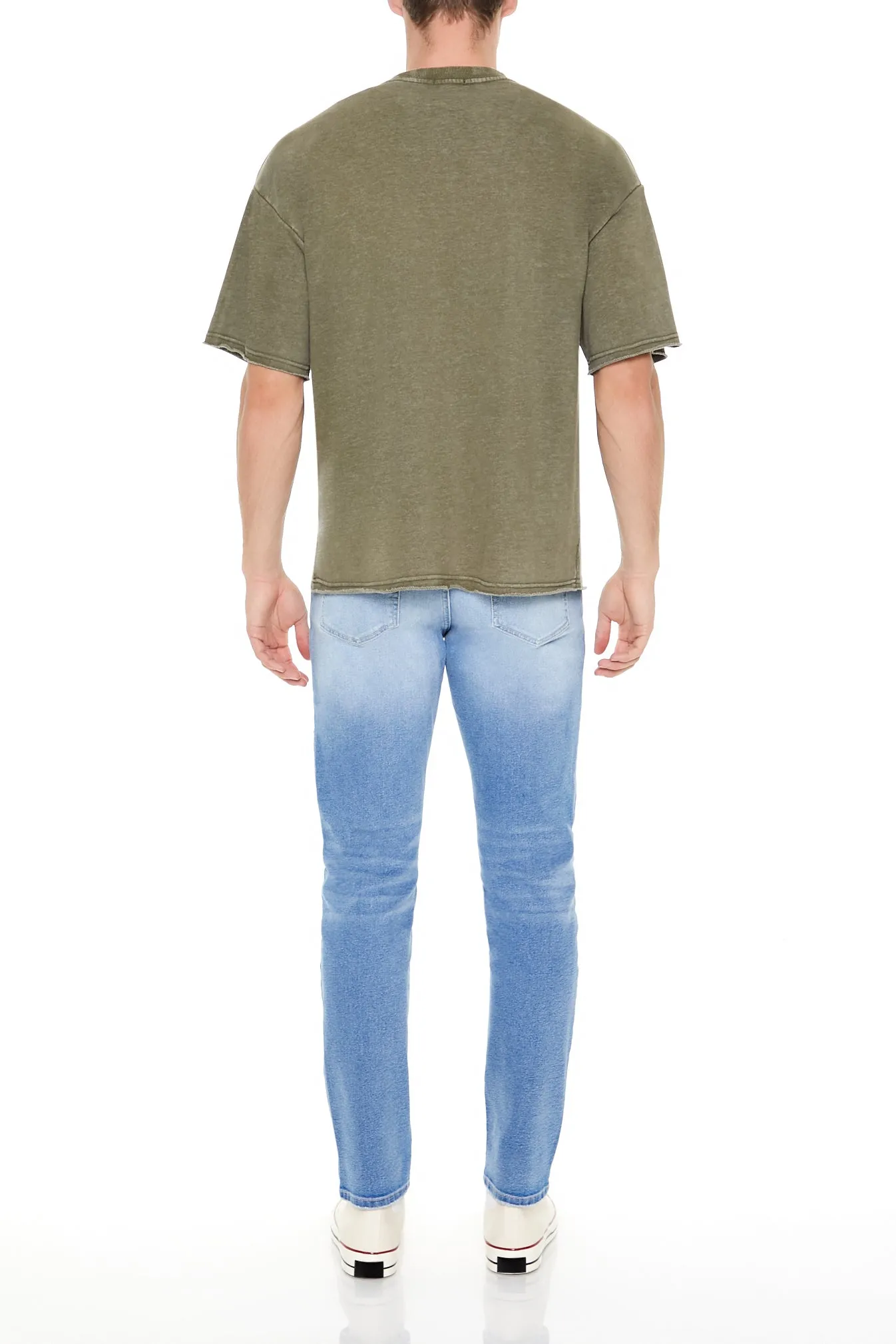 Frayed Slim-Fit Patchwork Jean