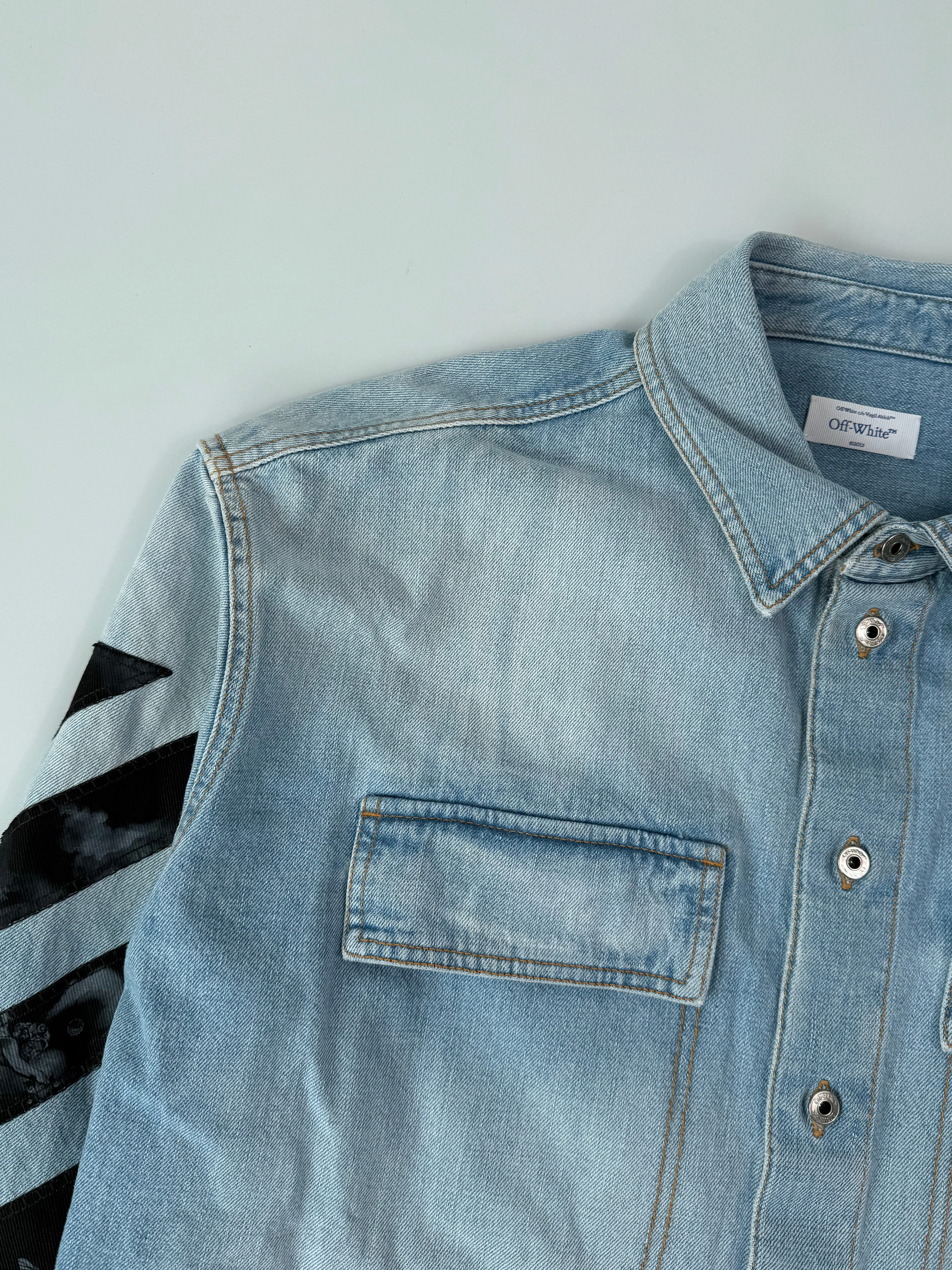 Giacca Di Jeans Navy Con Stampa Diagonale