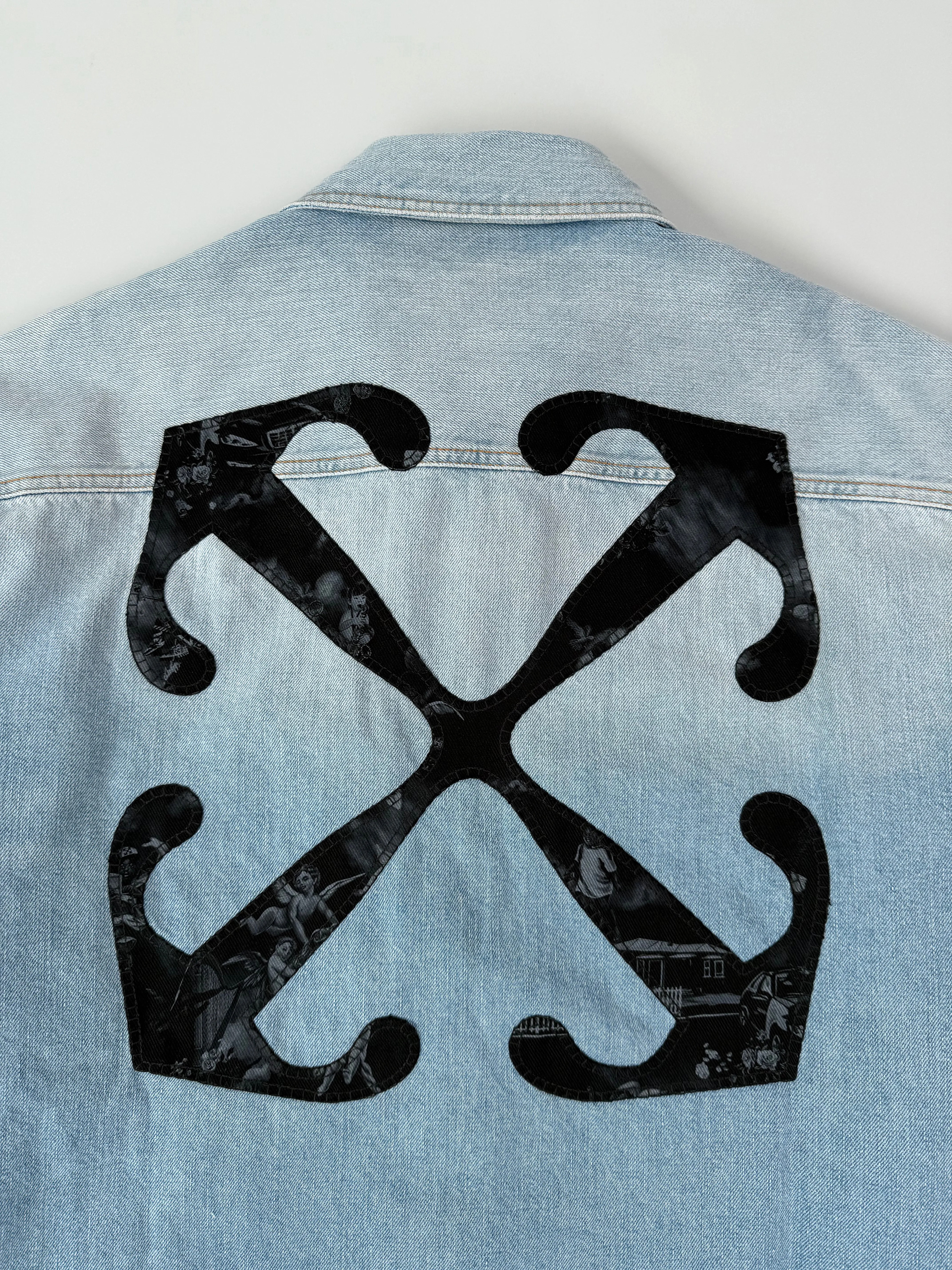 Giacca Di Jeans Navy Con Stampa Diagonale