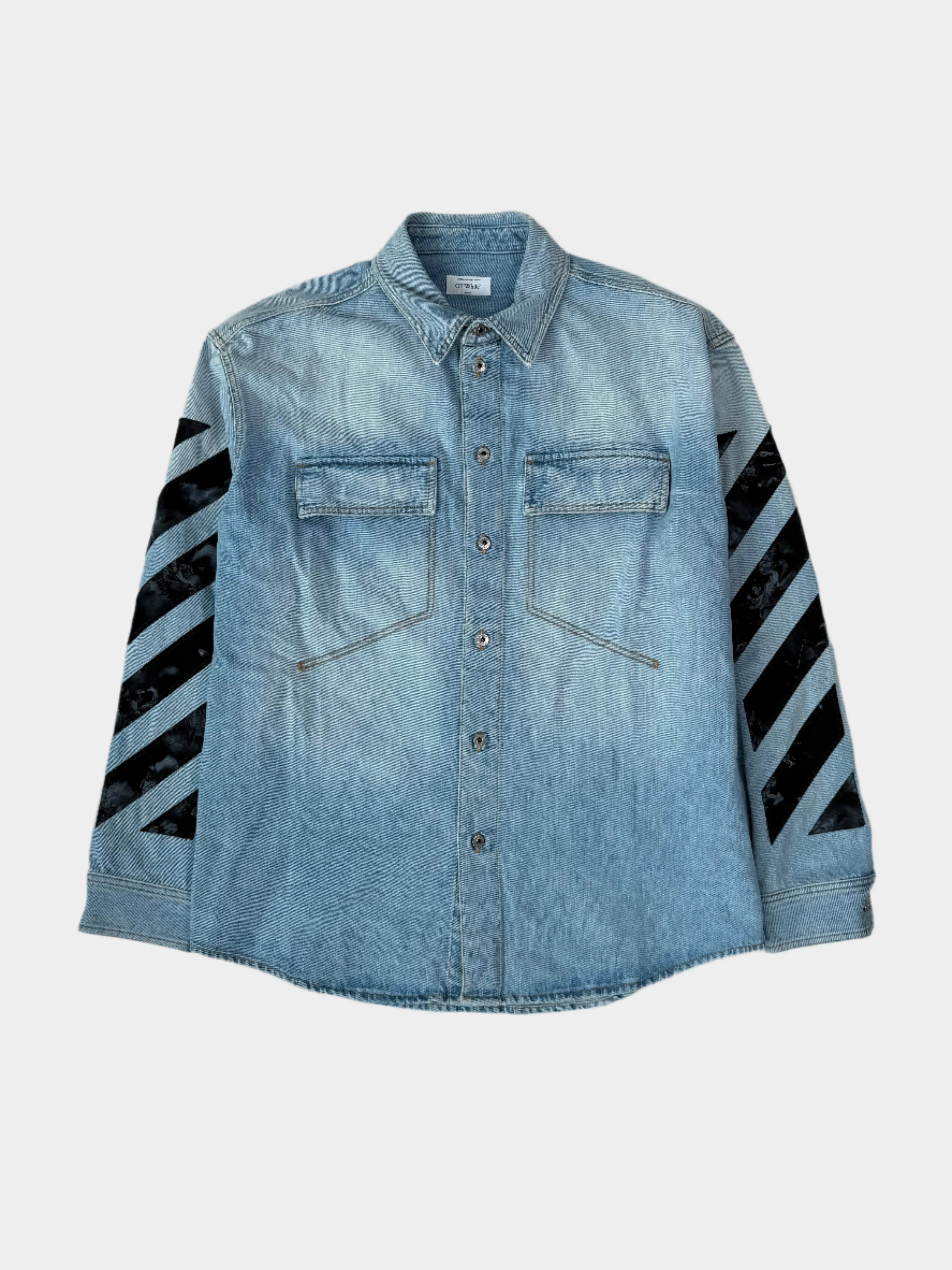 Giacca Di Jeans Navy Con Stampa Diagonale