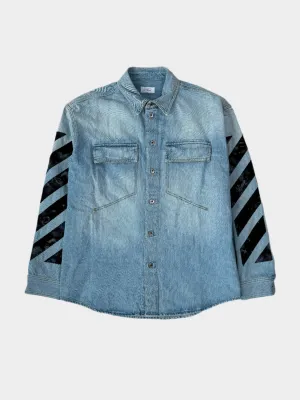 Giacca Di Jeans Navy Con Stampa Diagonale