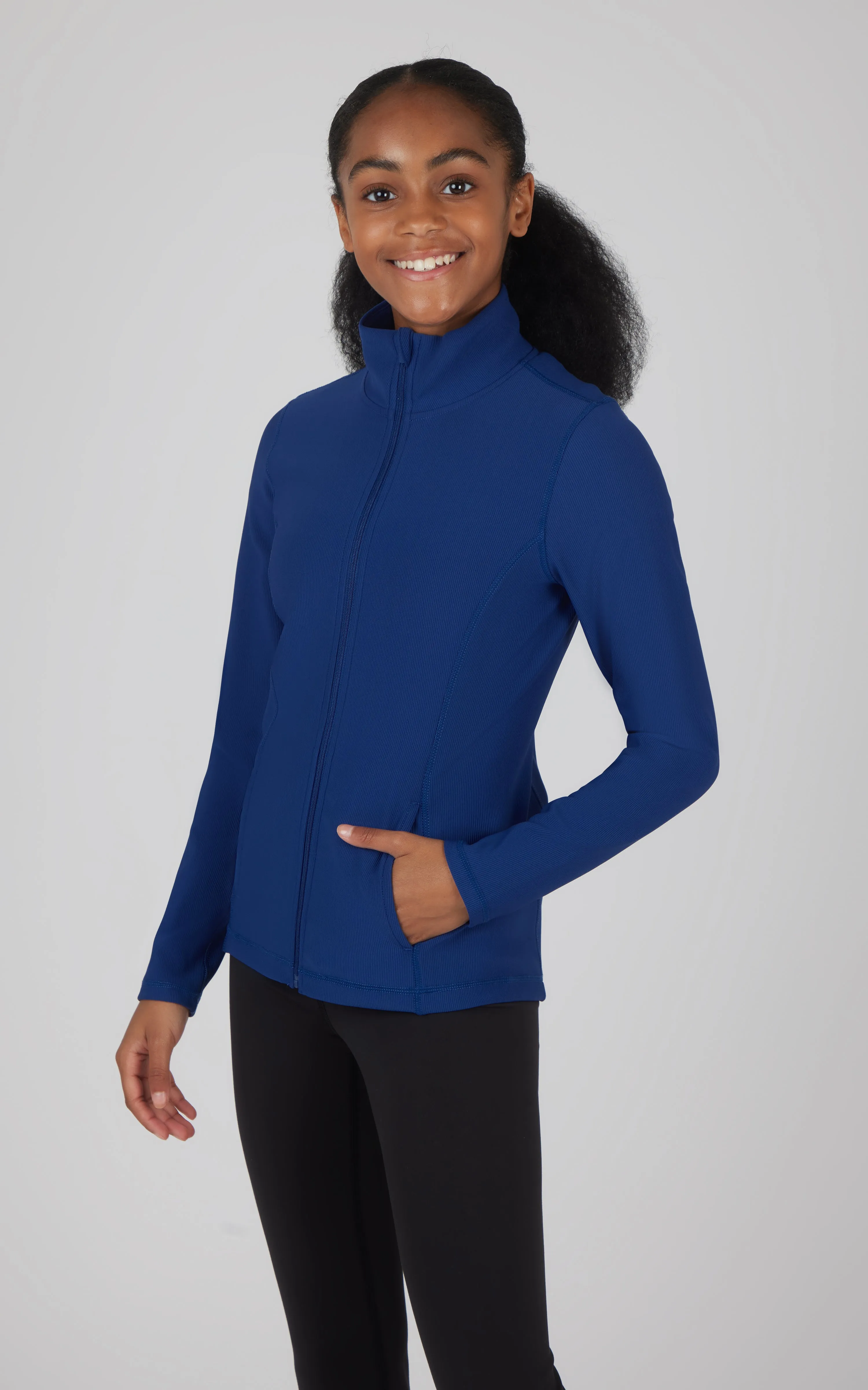 Girls Ribbed Zipper Jacket