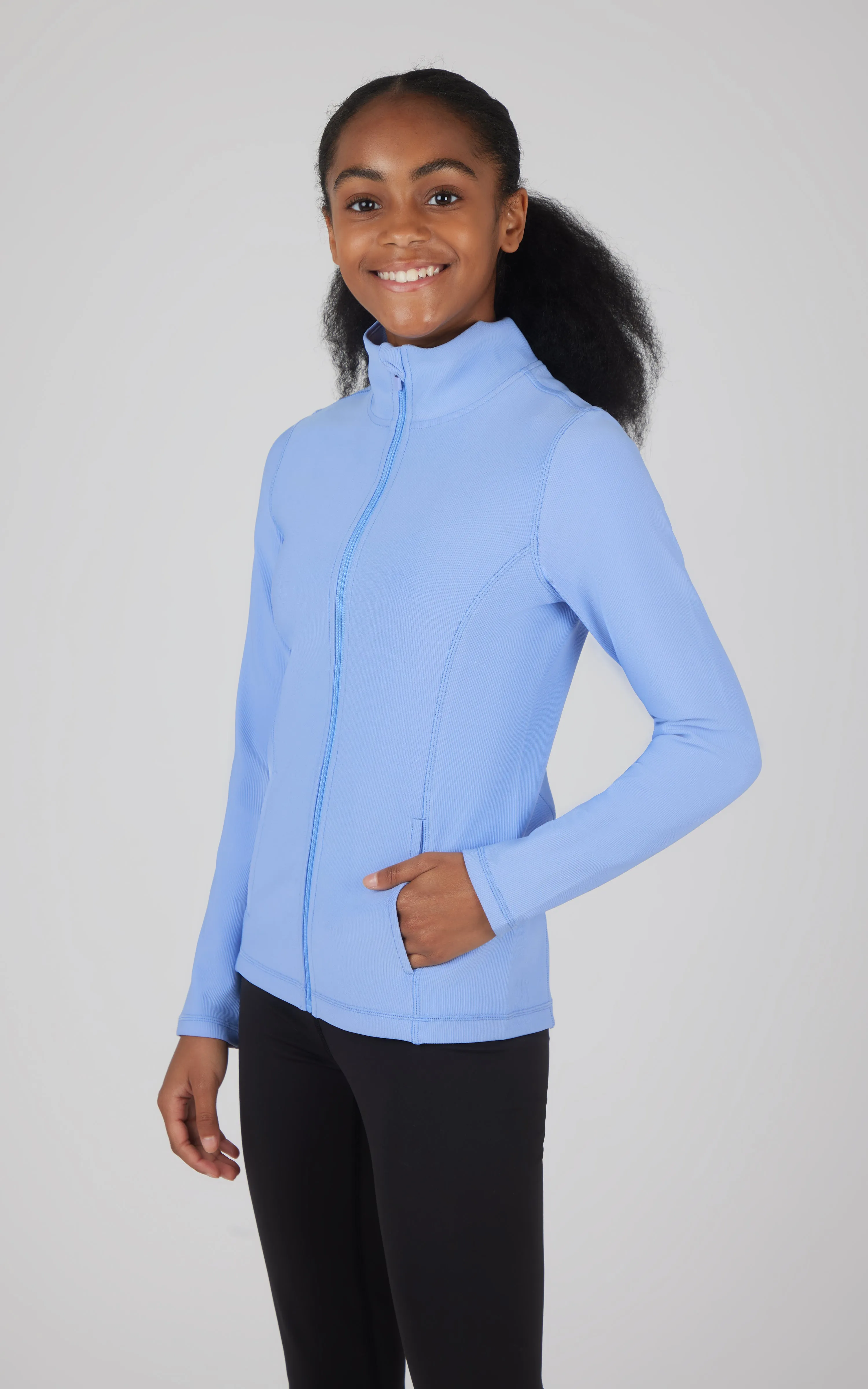 Girls Ribbed Zipper Jacket