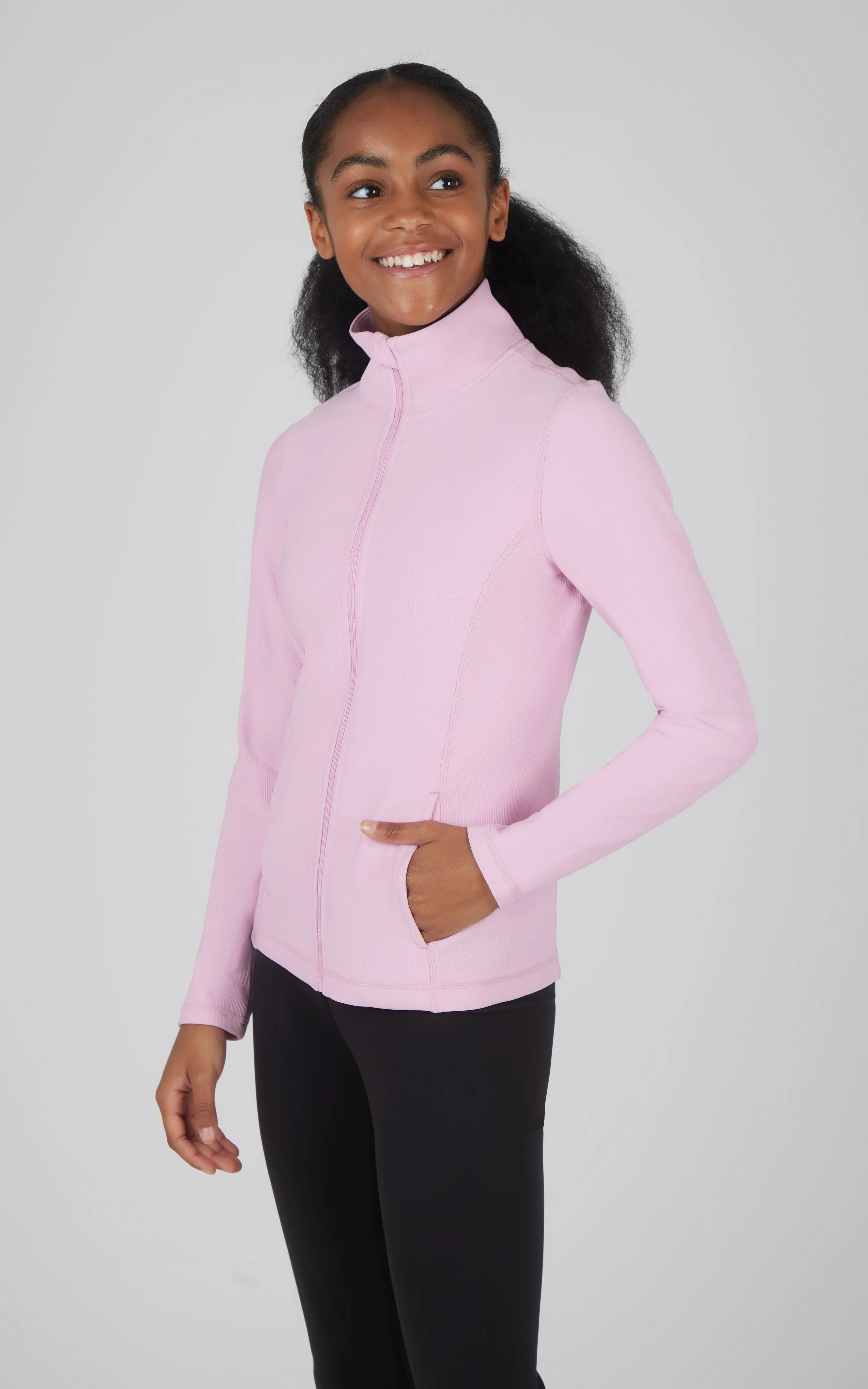 Girls Ribbed Zipper Jacket