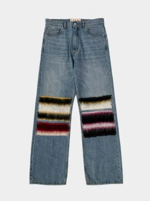 Jeans A Gamba Dritta Con Inserti In Maglia Multicolor