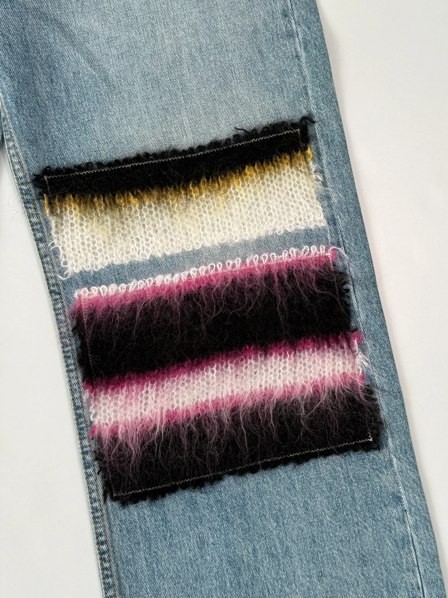 Jeans A Gamba Dritta Con Inserti In Maglia Multicolor