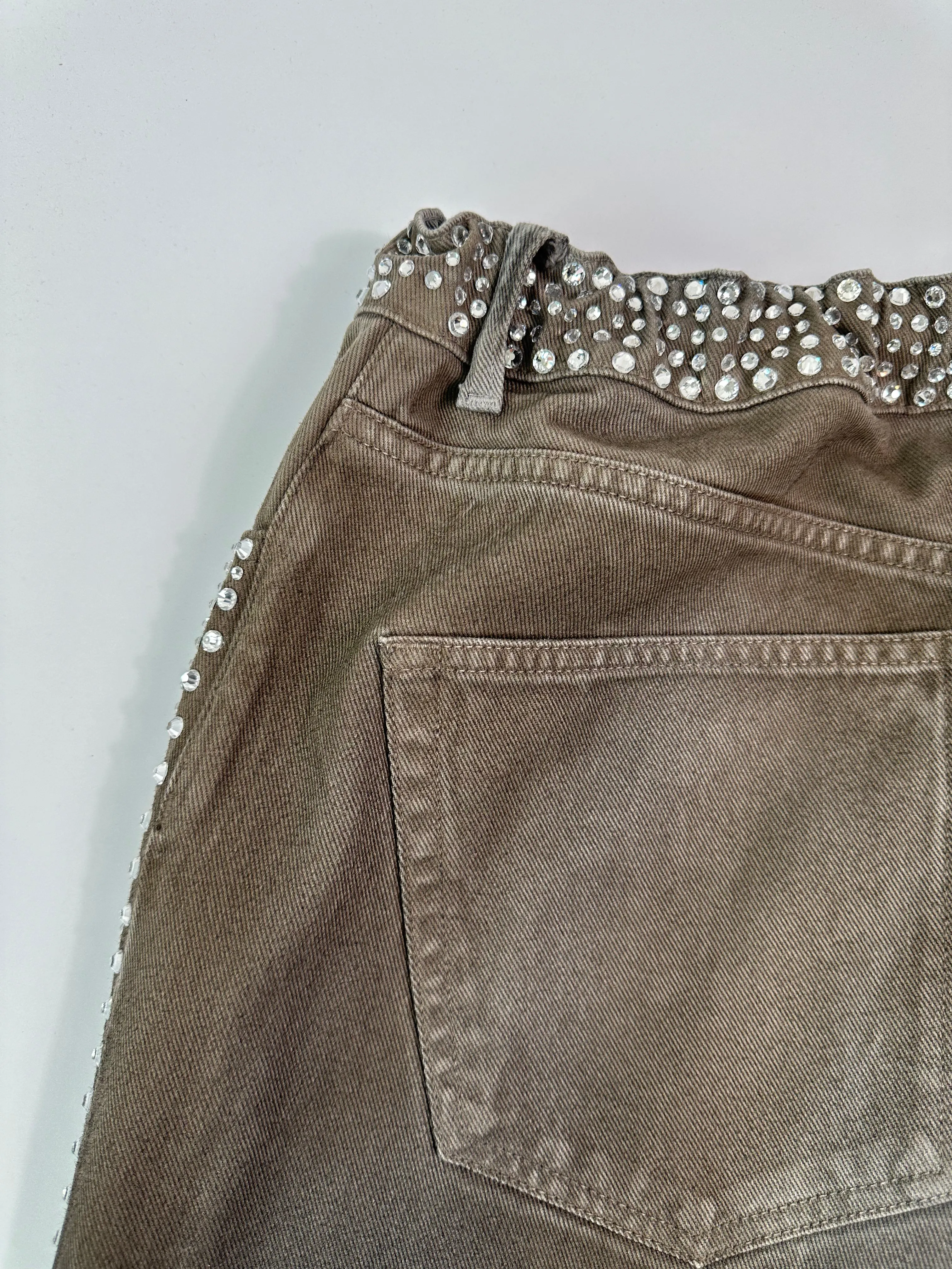 Jeans Neri Con Strass Effetto Sfaccettato