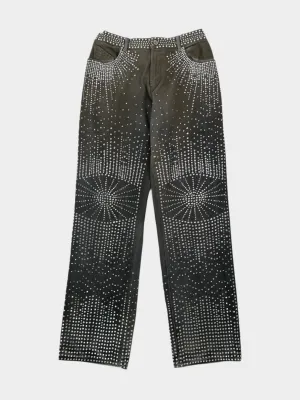 Jeans Neri Con Strass Effetto Sfaccettato