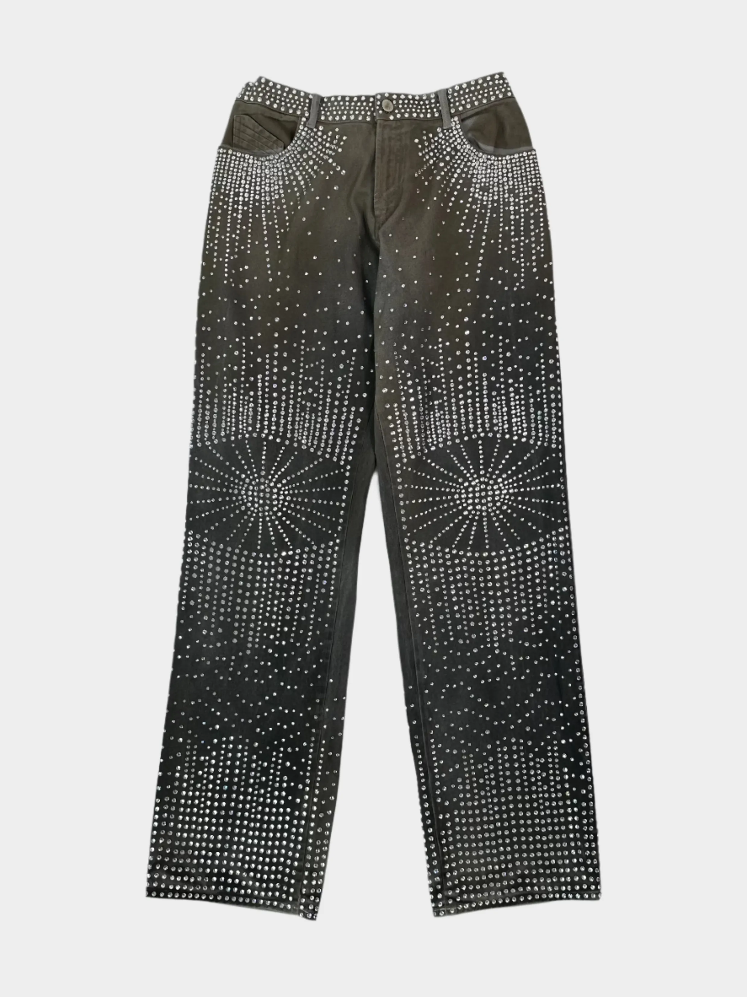 Jeans Neri Con Strass Effetto Sfaccettato