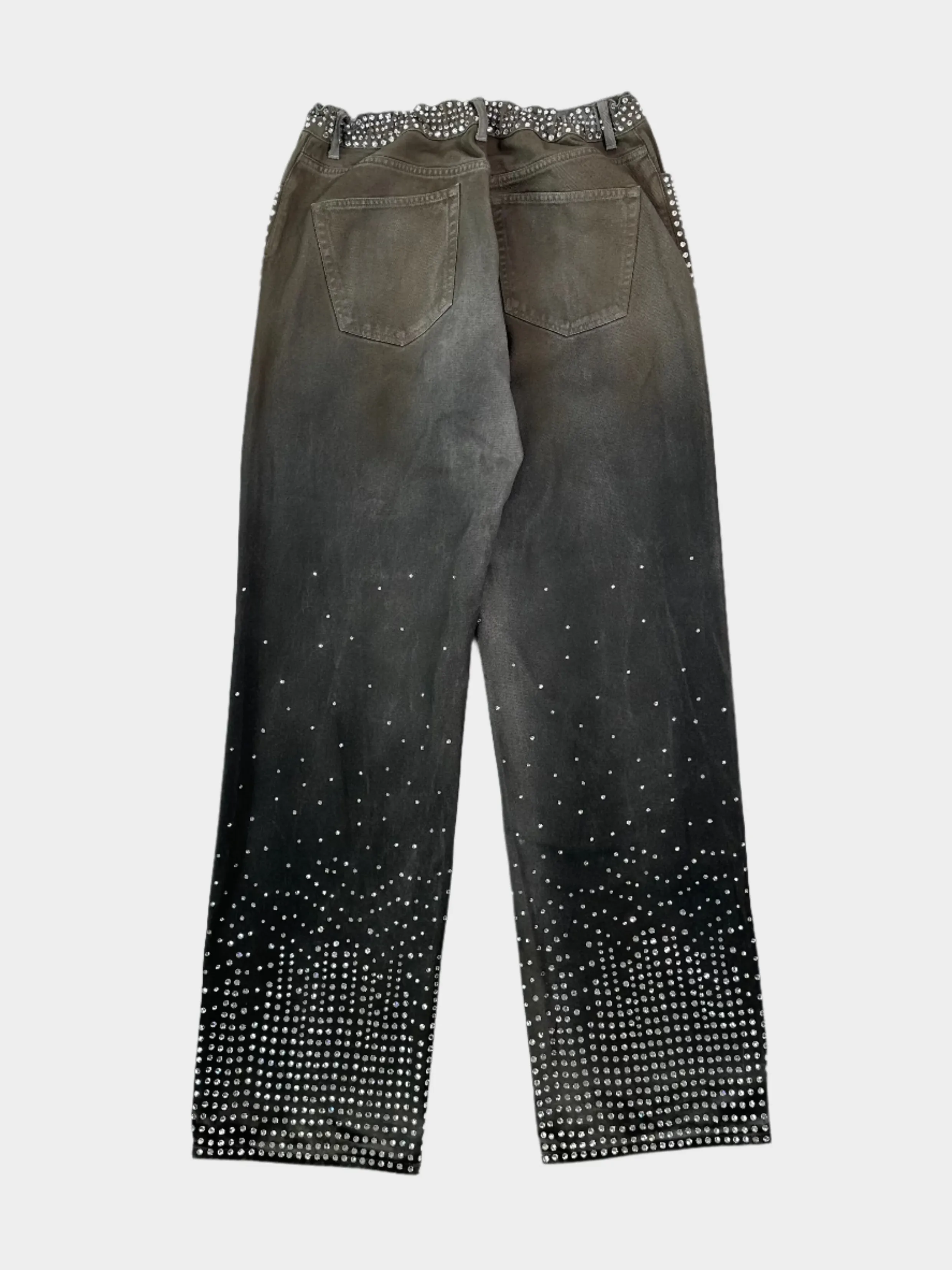 Jeans Neri Con Strass Effetto Sfaccettato