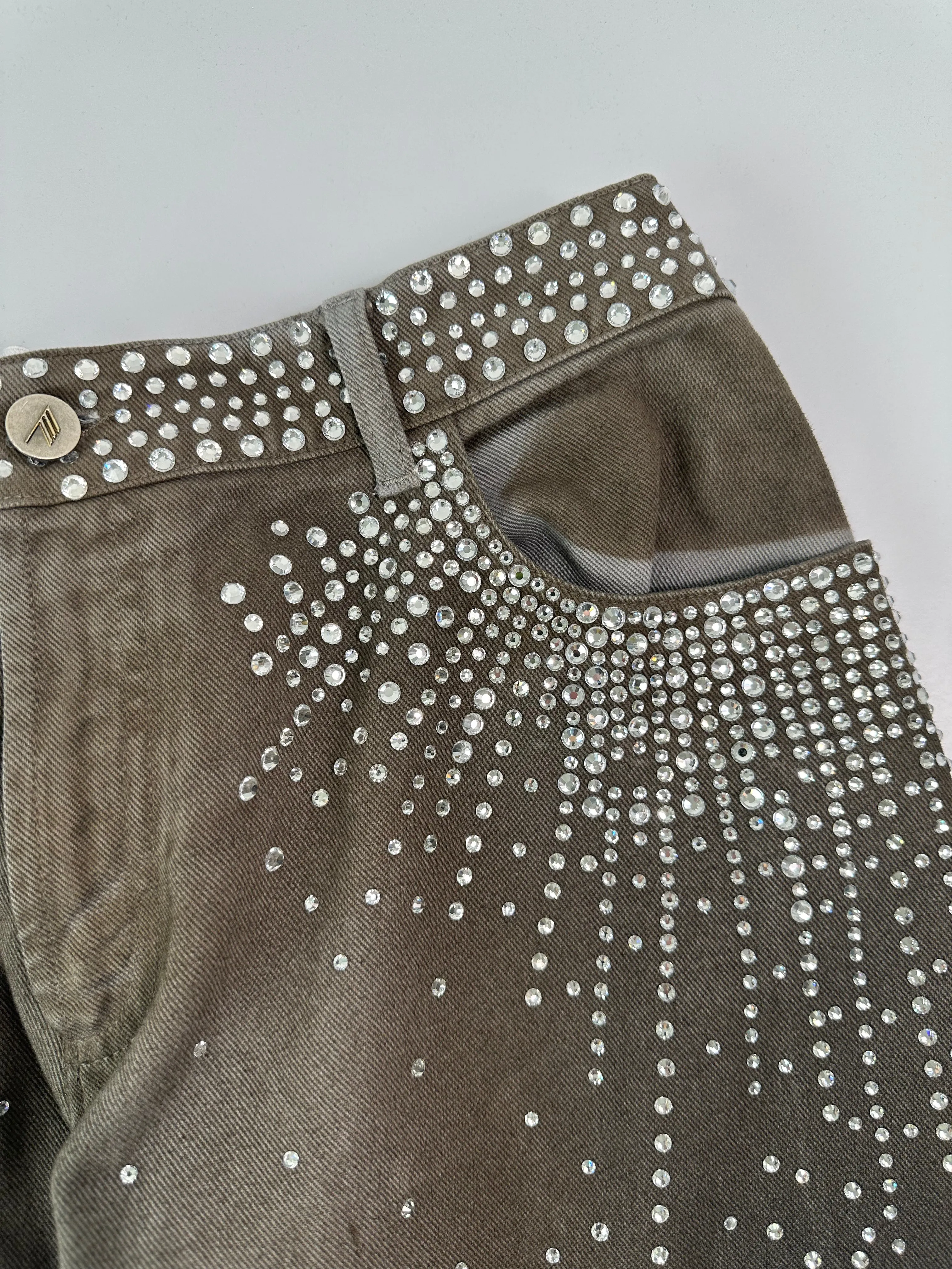 Jeans Neri Con Strass Effetto Sfaccettato