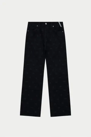 LASER PRINT EMBLEM JEANS - BLACK WASH