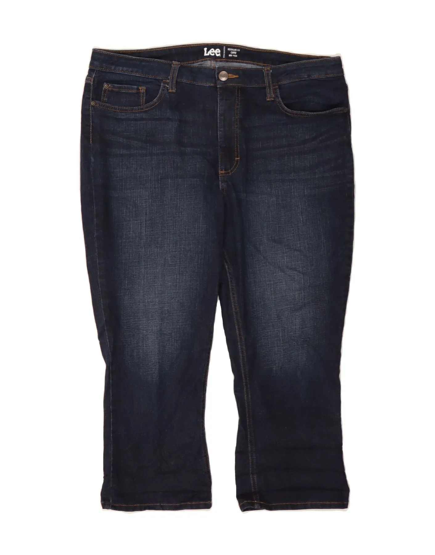 LEE Womens Mid Rise Regular Fit Capri Jeans US 18 2XL W36 L22 Navy Blue