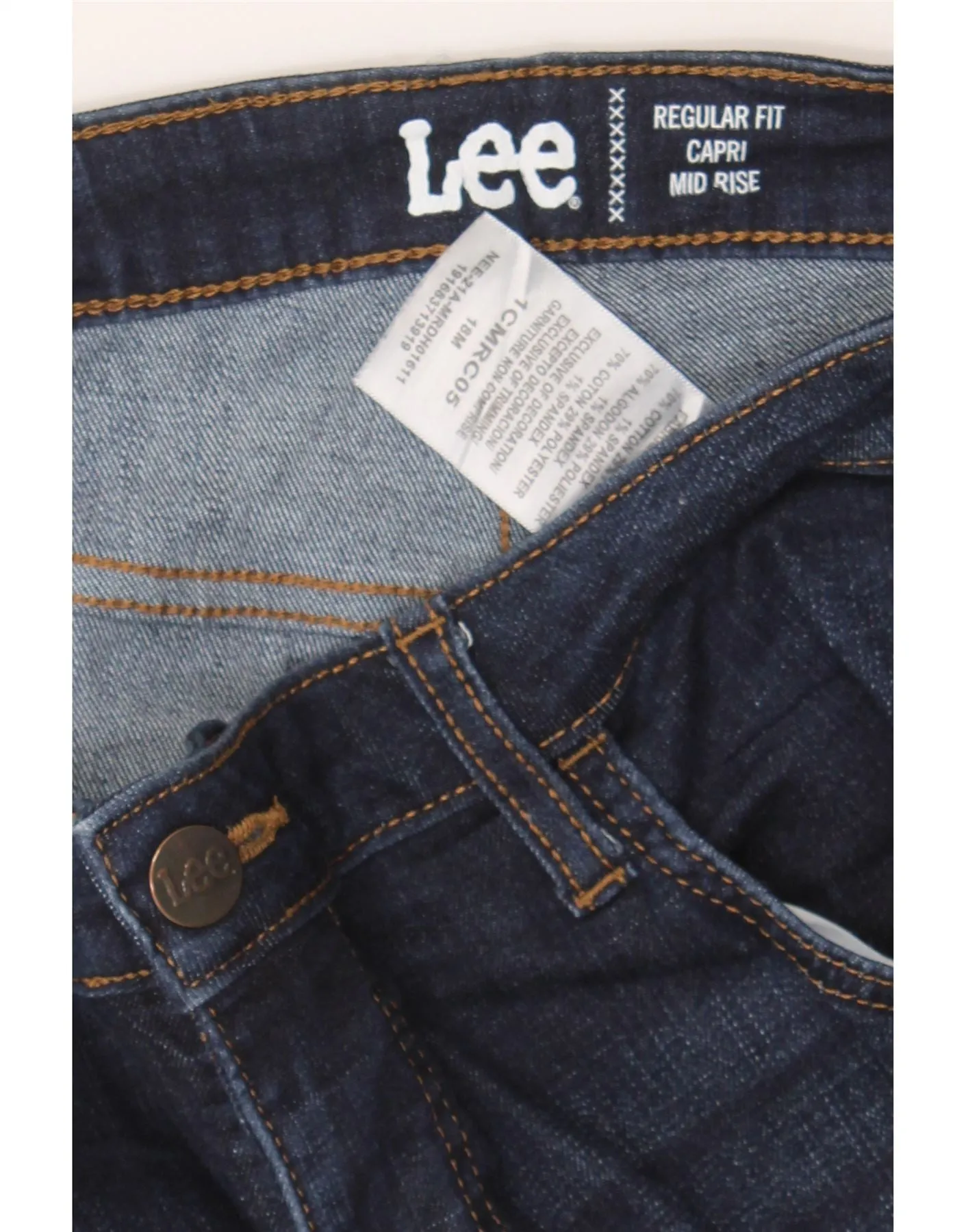 LEE Womens Mid Rise Regular Fit Capri Jeans US 18 2XL W36 L22 Navy Blue
