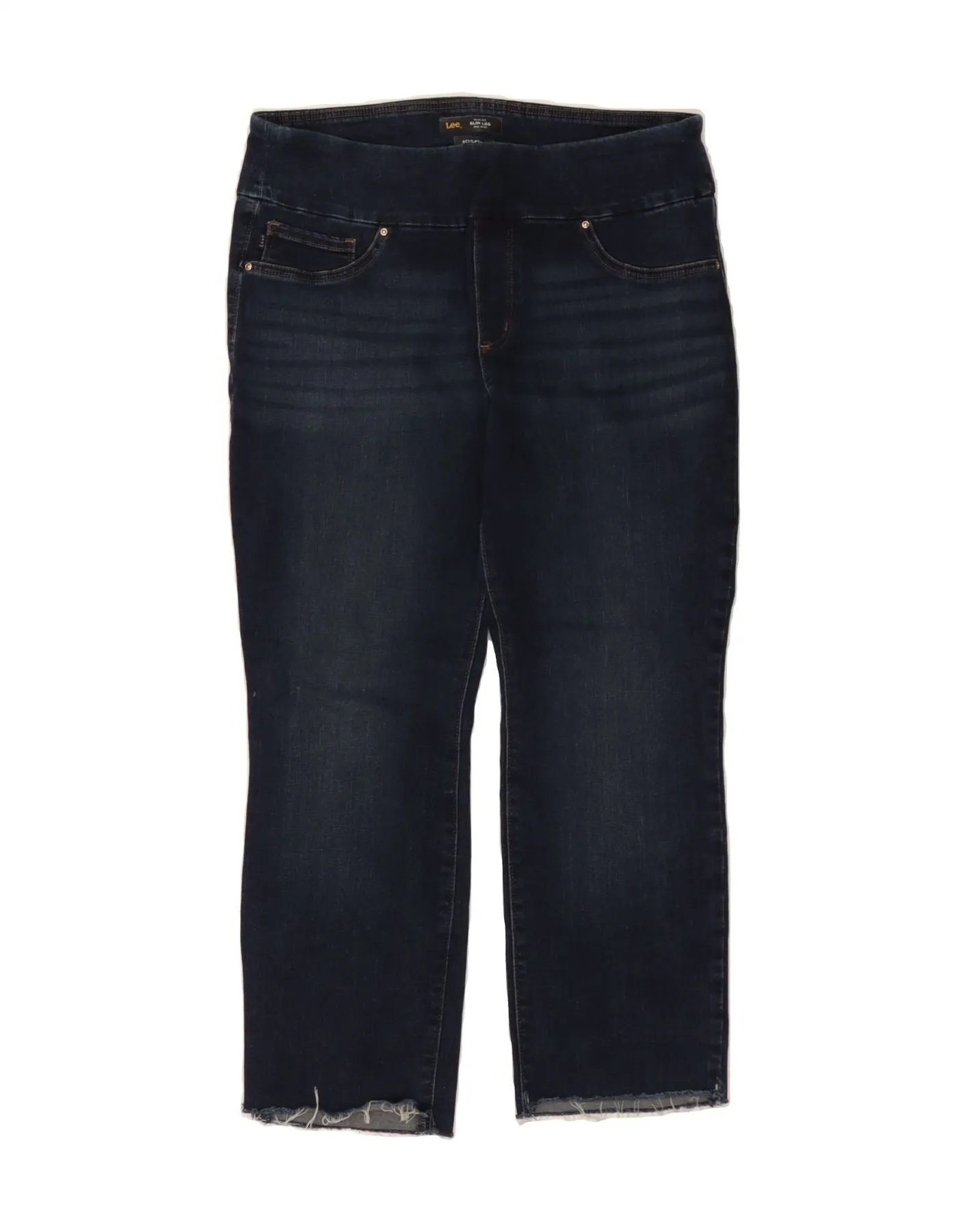 LEE Womens Sculpting Mid Rise Slim Jeans US 14 XL W32 L25 Navy Blue Cotton