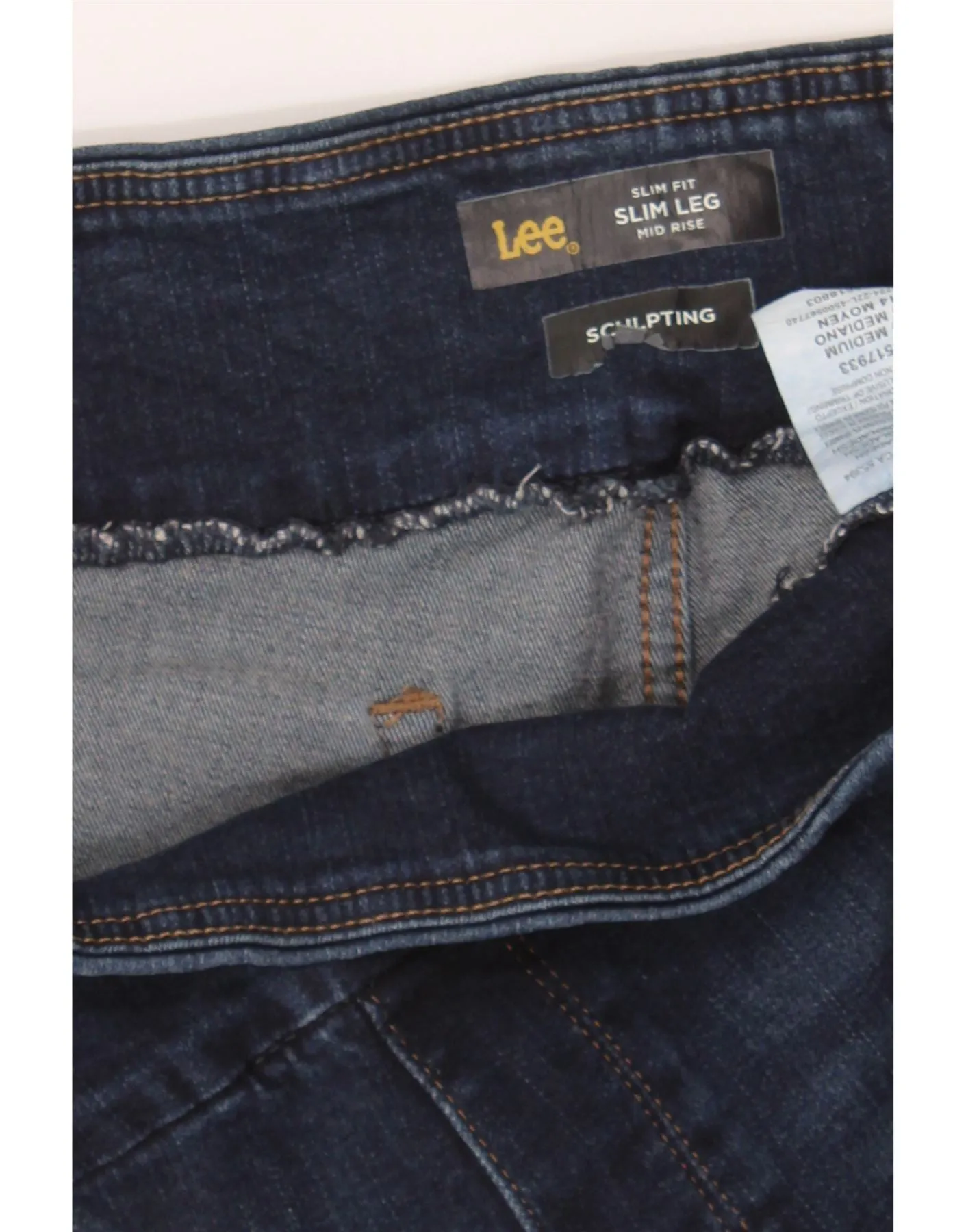 LEE Womens Sculpting Mid Rise Slim Jeans US 14 XL W32 L25 Navy Blue Cotton