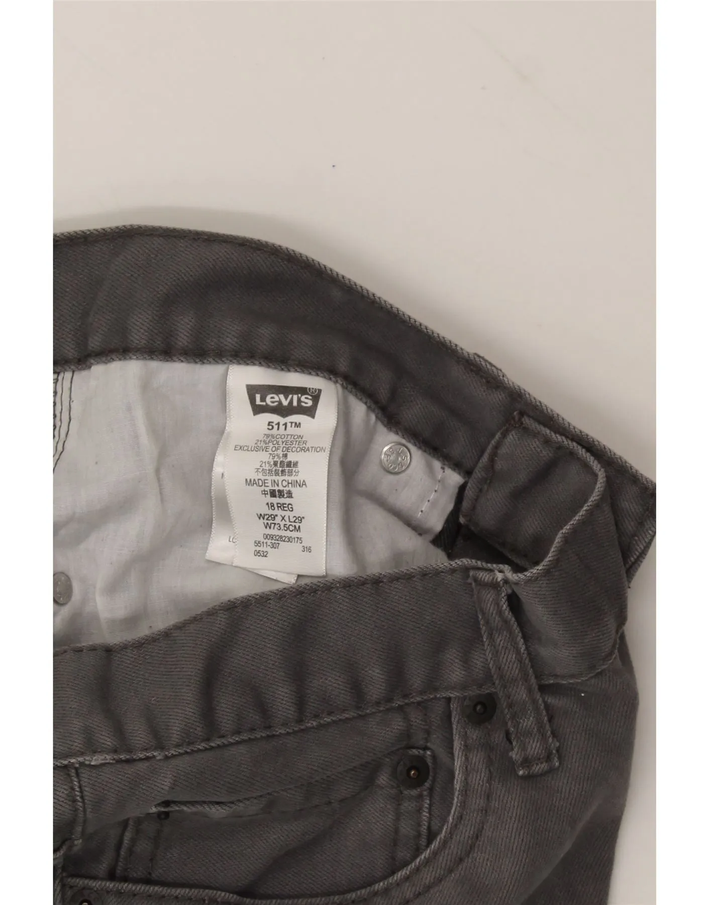 LEVI'S Boys 511 Slim Jeans 15-16 Years W29 L29 Grey Cotton