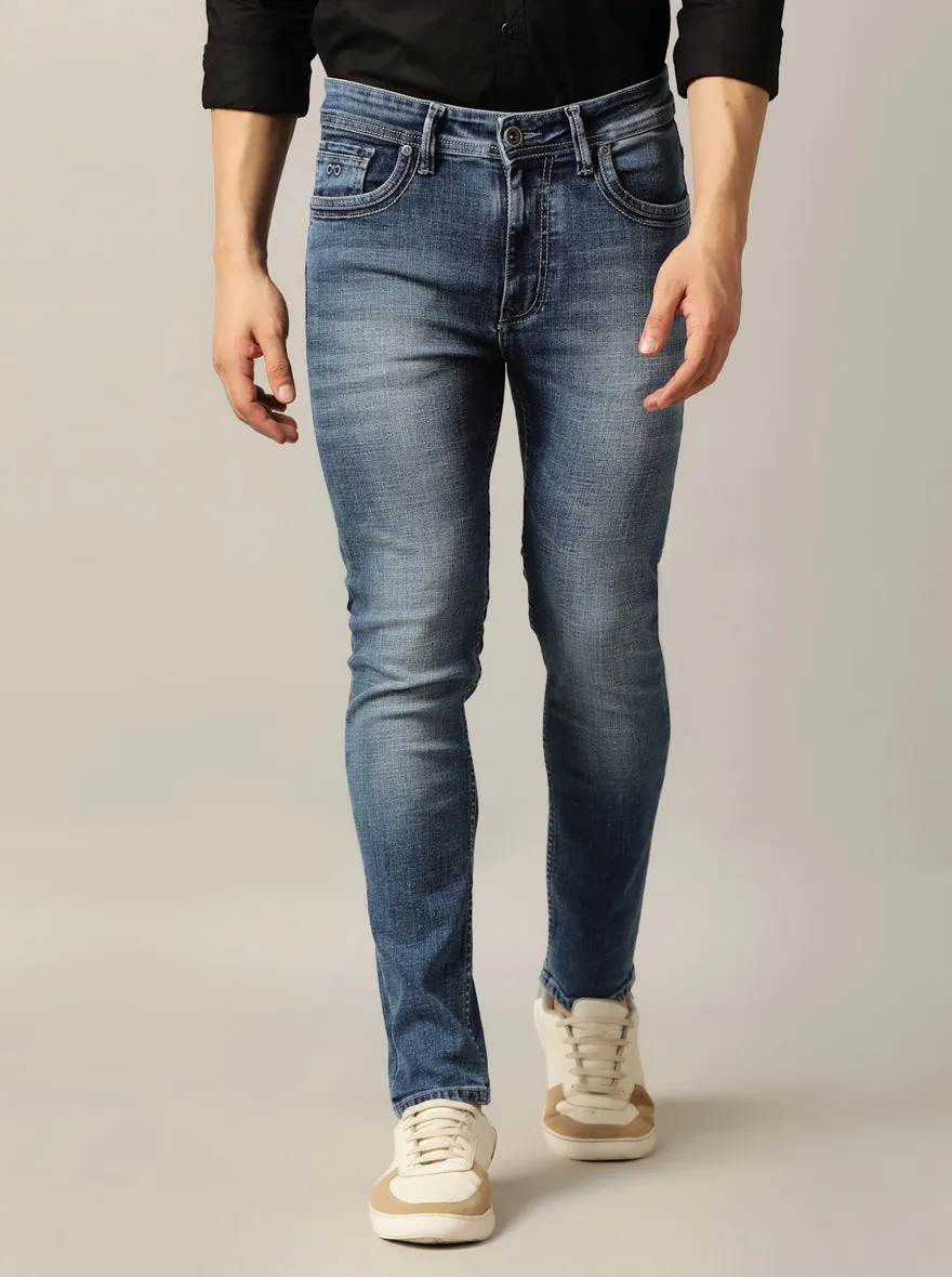 Mid Blue Washed Rider Fit Jeans | JadeBlue