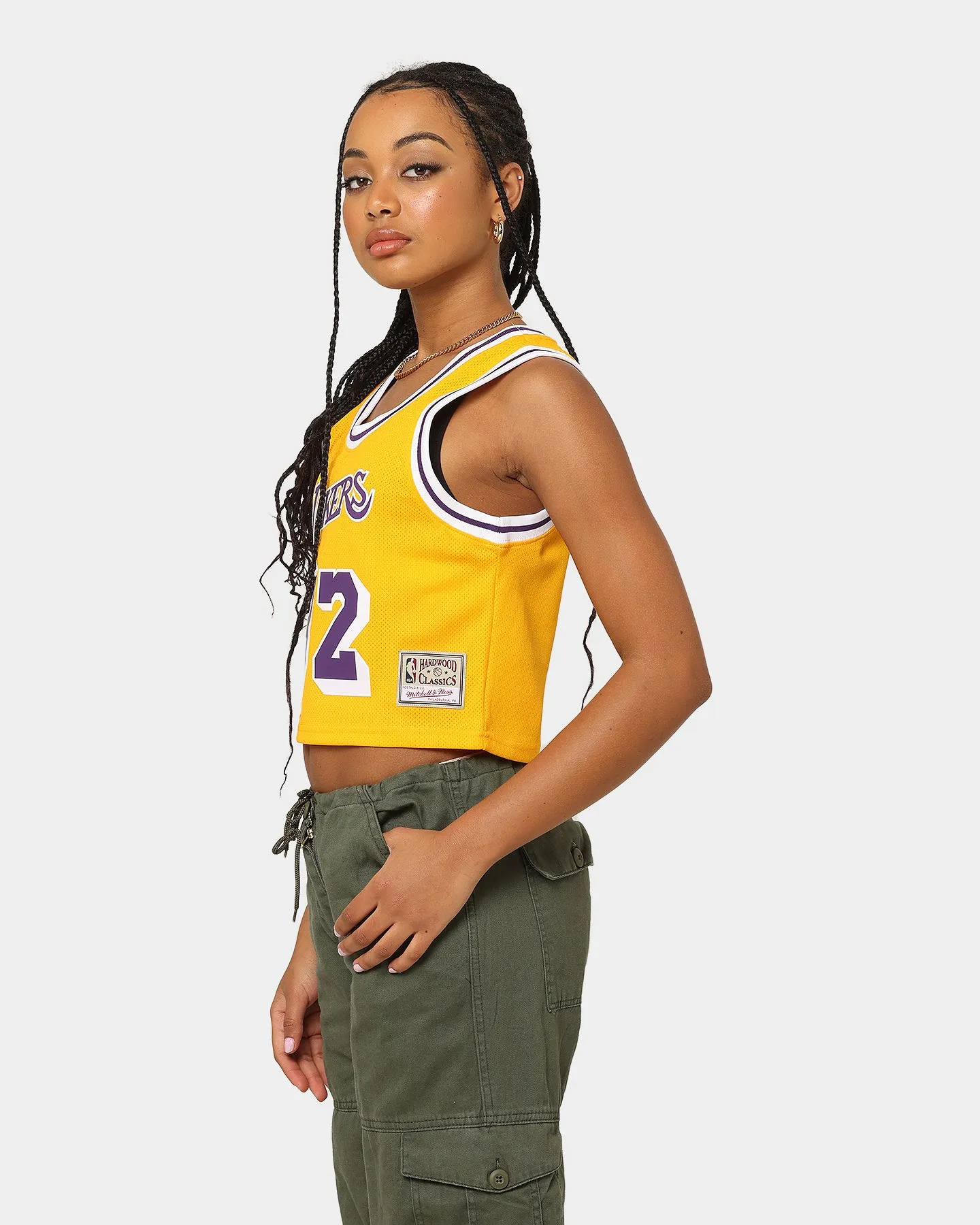Mitchell & Ness Women's Los Angeles Lakers Earvin Magic Johnson #32 NBA Cropped Jersey Yellow/Purple