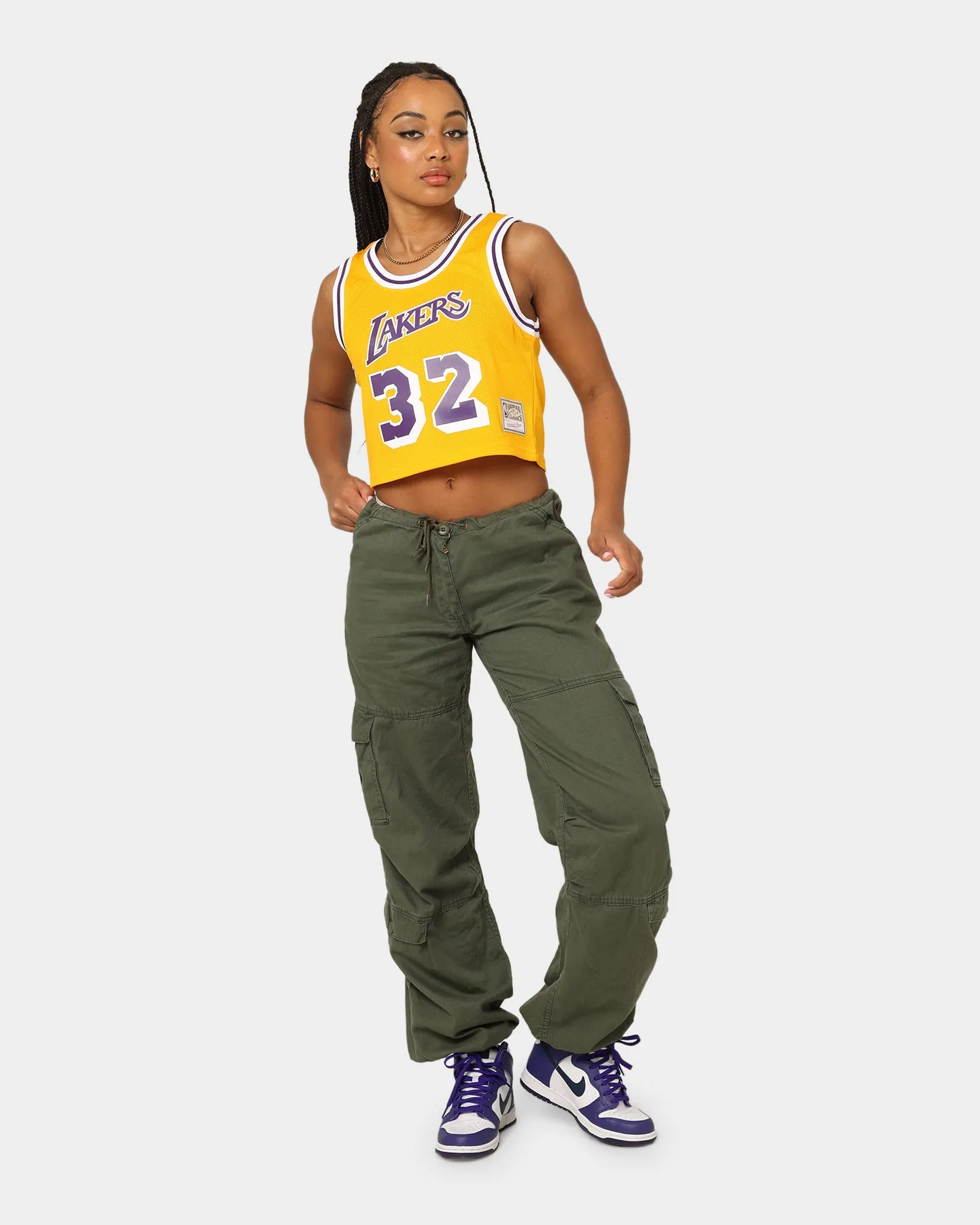 Mitchell & Ness Women's Los Angeles Lakers Earvin Magic Johnson #32 NBA Cropped Jersey Yellow/Purple