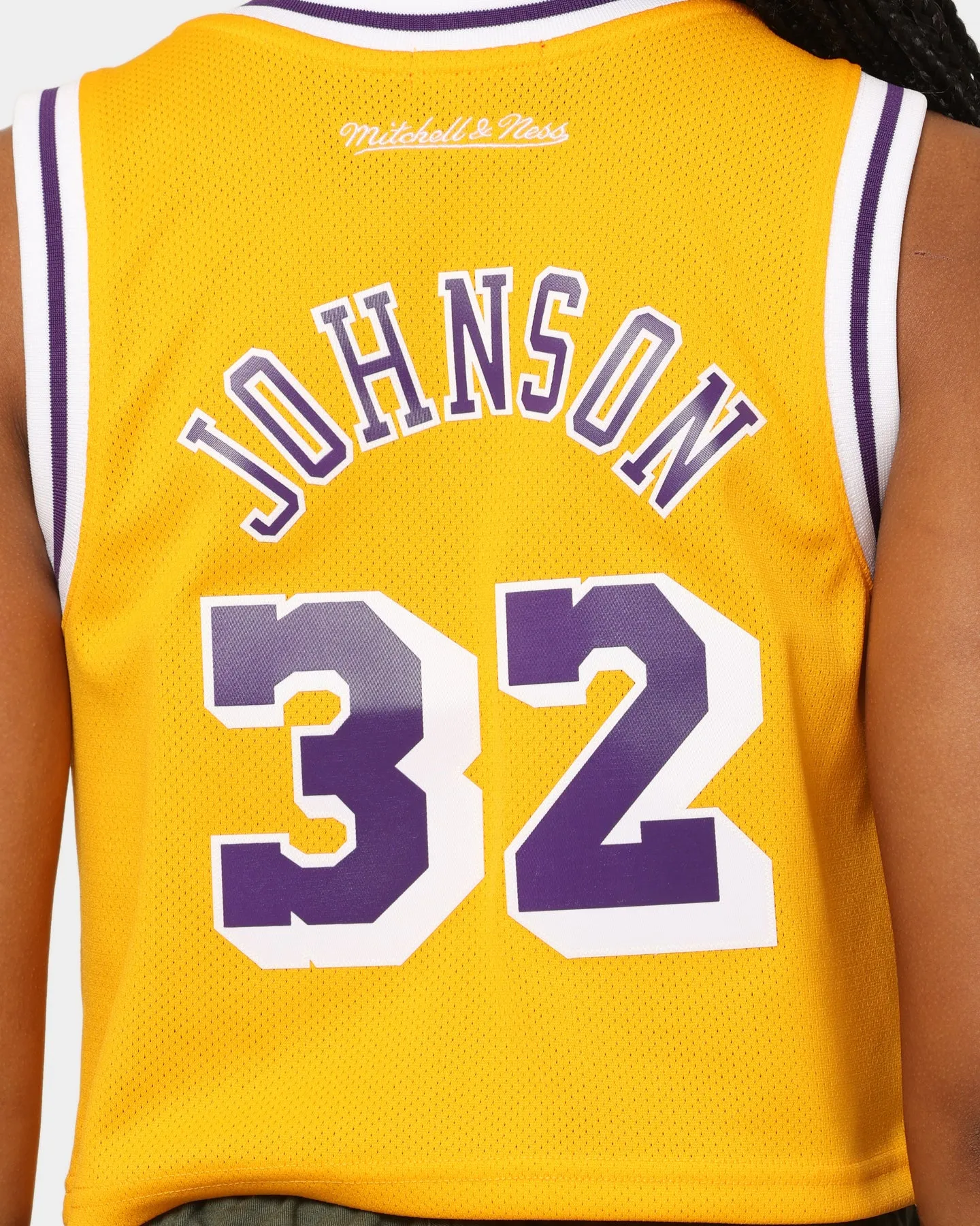 Mitchell & Ness Women's Los Angeles Lakers Earvin Magic Johnson #32 NBA Cropped Jersey Yellow/Purple