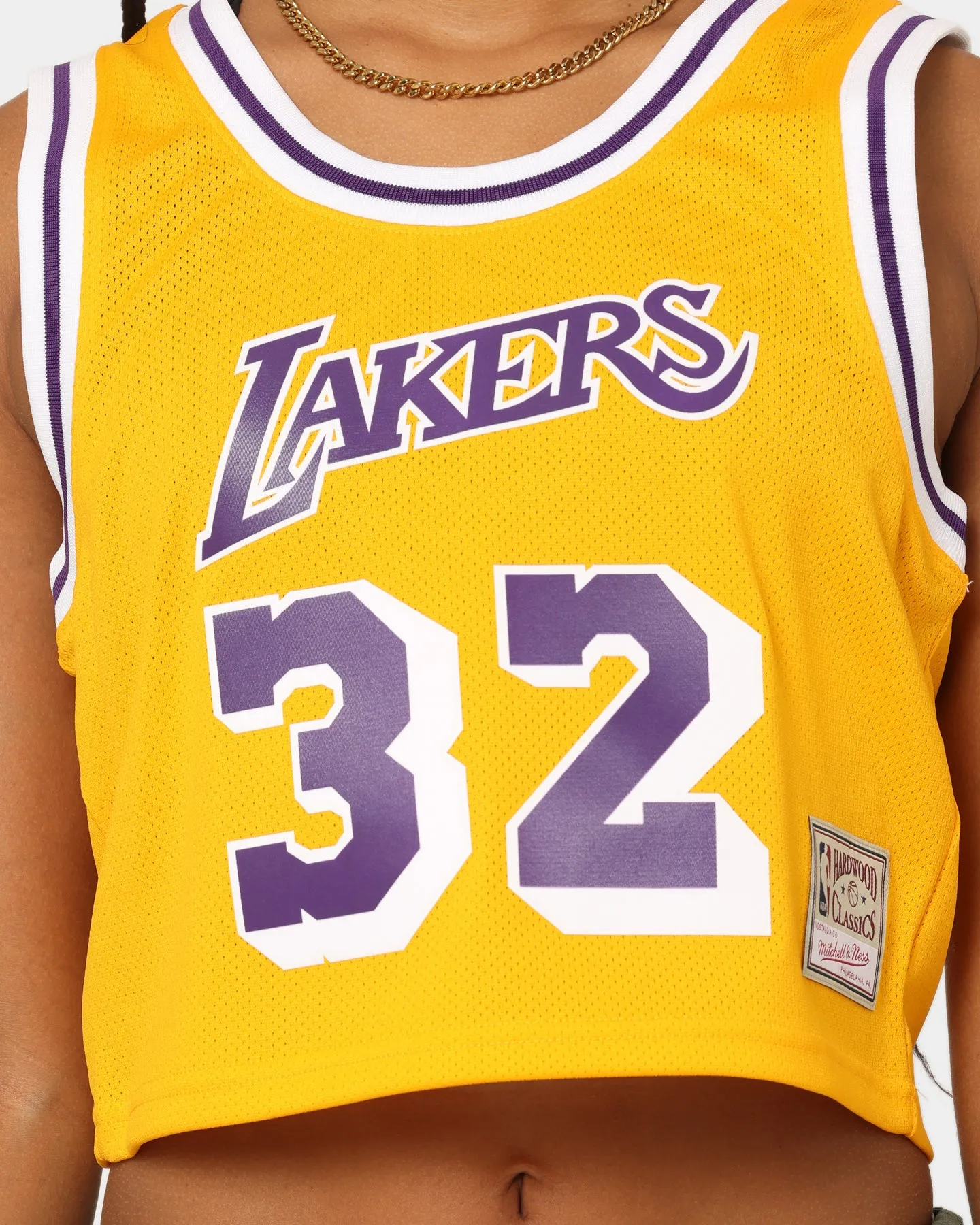 Mitchell & Ness Women's Los Angeles Lakers Earvin Magic Johnson #32 NBA Cropped Jersey Yellow/Purple