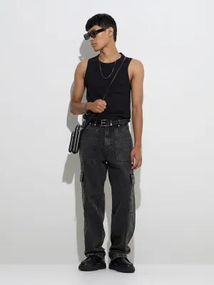 Nuon Charcoal Relaxed-Fit Mid-Rise Cargo Jeans