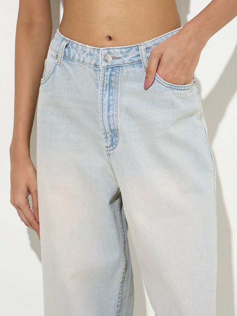 Nuon Light Blue Washed Relaxed-Fit High-Rise Jeans