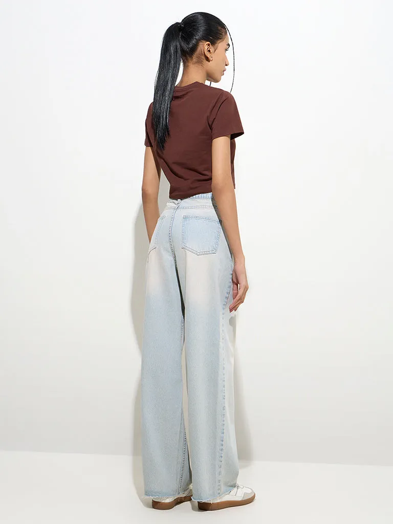 Nuon Light Blue Washed Relaxed-Fit High-Rise Jeans