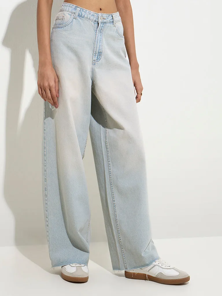 Nuon Light Blue Washed Relaxed-Fit High-Rise Jeans
