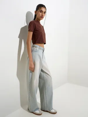 Nuon Light Blue Washed Relaxed-Fit High-Rise Jeans