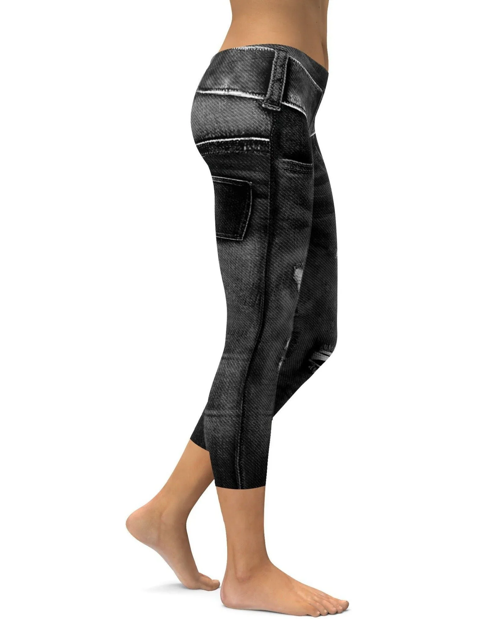 Realistic Black Denim Jeans Capris