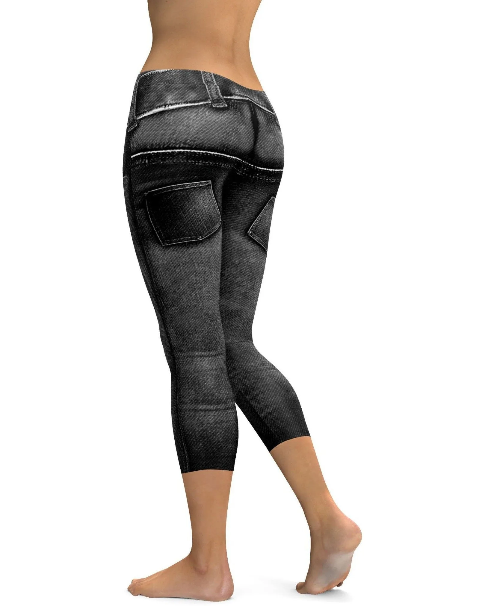 Realistic Black Denim Jeans Capris