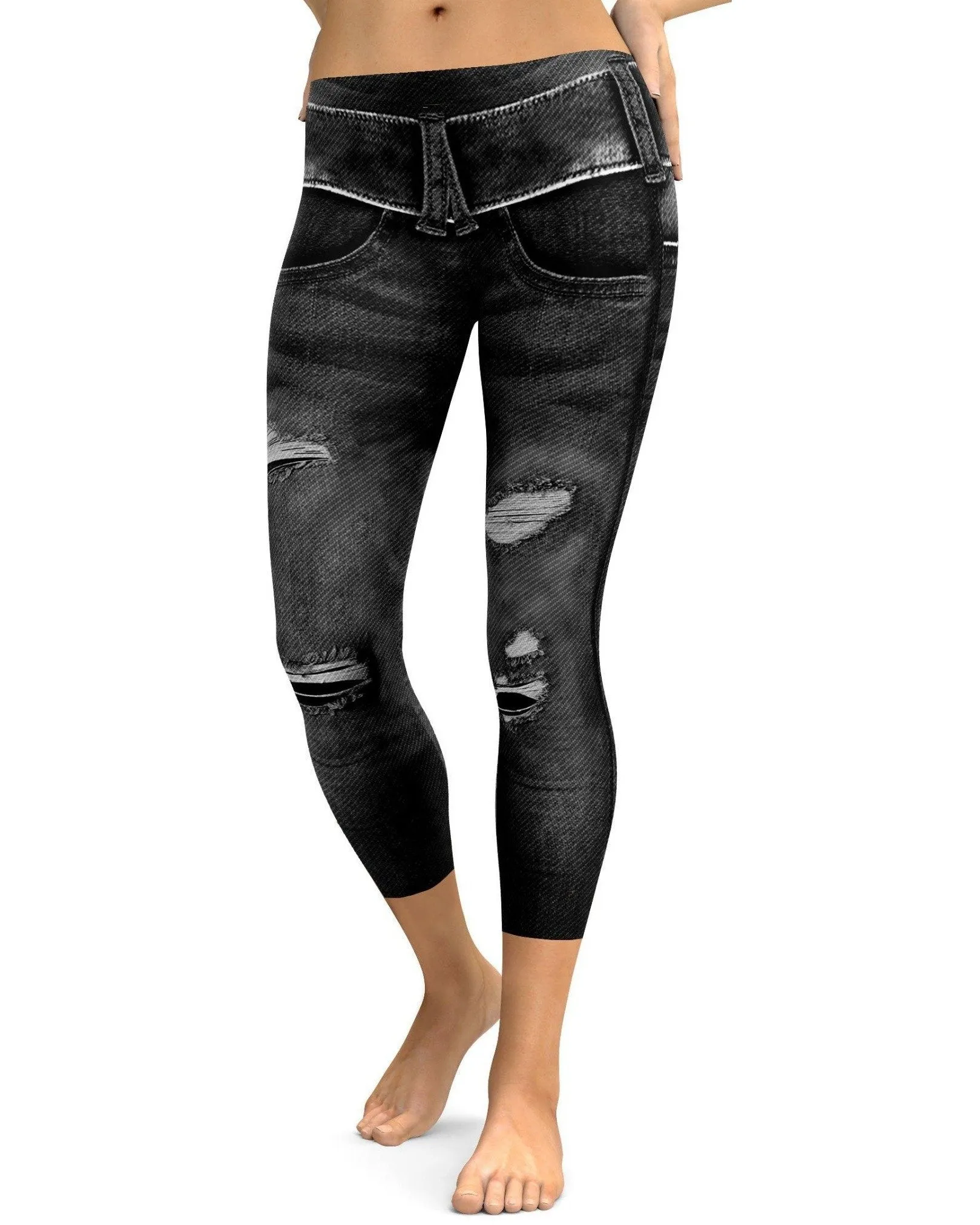 Realistic Black Denim Jeans Capris