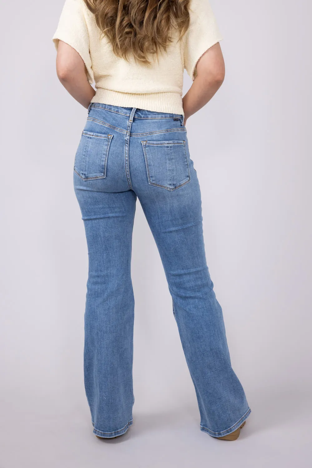 Risen Mid Rise Flare Jeans for Women | RDP5404CH-MD