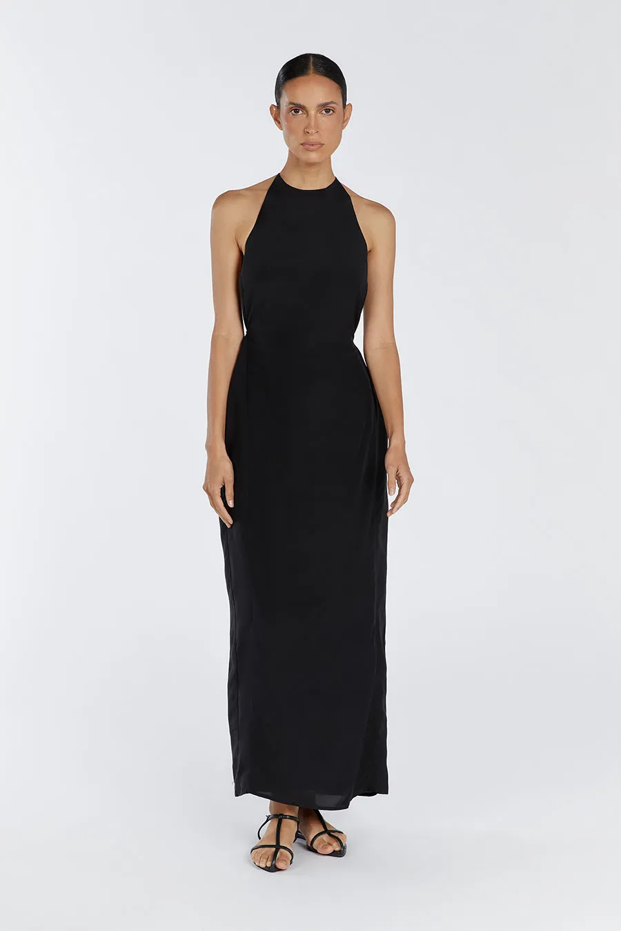 SARAH BLACK HALTER MIDI DRESS