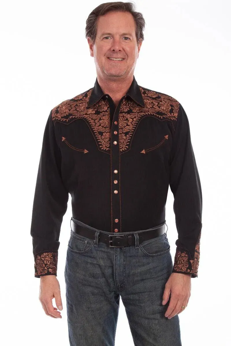 Scully Floral Tooled Embroidery - Men's Western Shirt